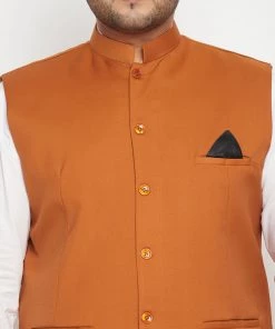 Vastramay Men's Plus Size Orange Cotton Blend Nehru Jacket Plus Size Collection 11 Vastramay Men's Plus Size Orange Cotton Blend Nehru Jacket Plus Size Collection