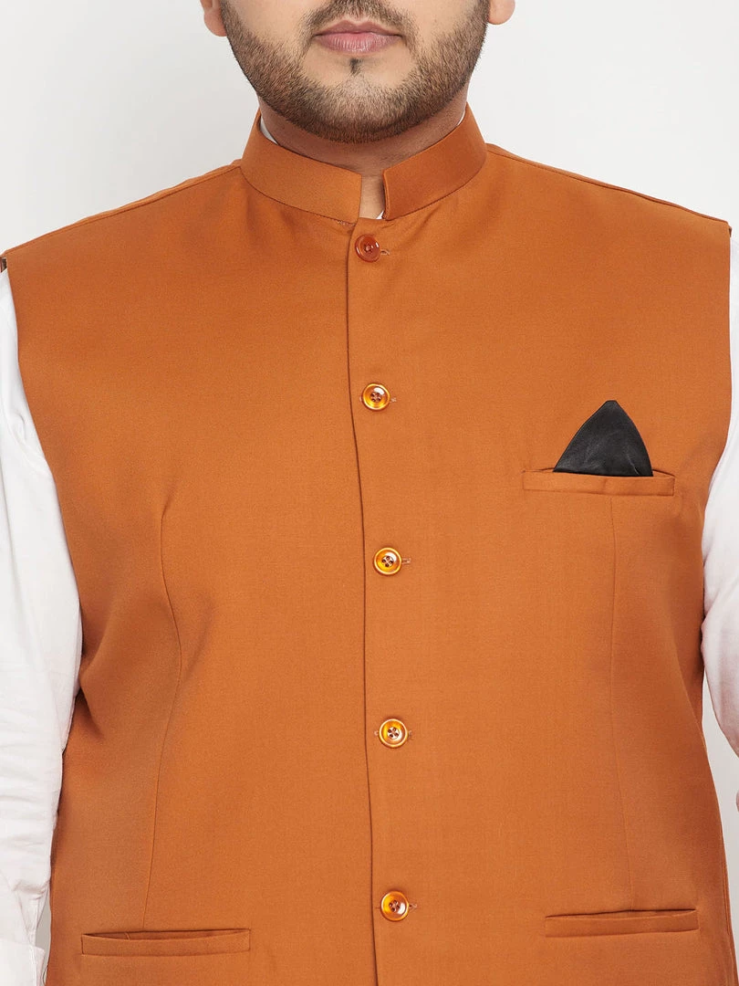 Vastramay Men's Plus Size Orange Cotton Blend Nehru Jacket Plus Size Collection 6 Vastramay Men's Plus Size Orange Cotton Blend Nehru Jacket Plus Size Collection