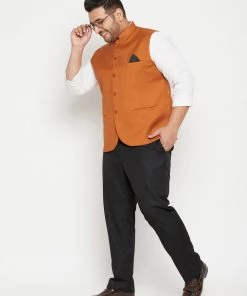 Vastramay Men's Plus Size Orange Cotton Blend Nehru Jacket Plus Size Collection 12 Vastramay Men's Plus Size Orange Cotton Blend Nehru Jacket Plus Size Collection