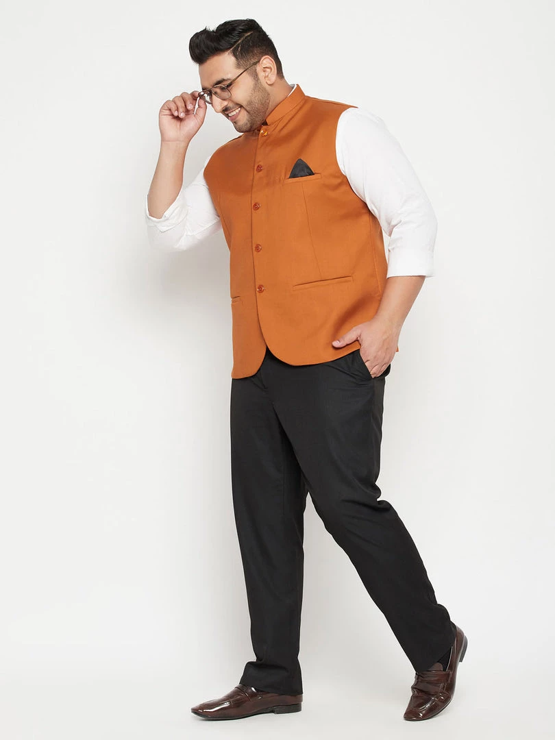 Vastramay Men's Plus Size Orange Cotton Blend Nehru Jacket Plus Size Collection 7 Vastramay Men's Plus Size Orange Cotton Blend Nehru Jacket Plus Size Collection