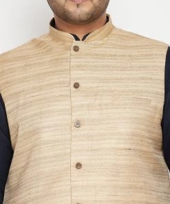 Vastramay Ganesh Chaturthi Men's Plus Size Navy Blue And Beige Cotton Blend Jacket Kurta Pyjama Set 12 Vastramay Ganesh Chaturthi Men's Plus Size Navy Blue And Beige Cotton Blend Jacket Kurta Pyjama Set