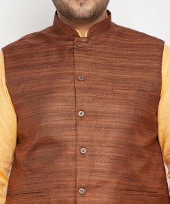 Vastramay Men's Plus Size Fawn And Coffee Brown Cotton Blend Jacket Kurta Pyjama Set Ganesh Chaturthi 12 Vastramay Men's Plus Size Fawn And Coffee Brown Cotton Blend Jacket Kurta Pyjama Set Ganesh Chaturthi
