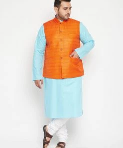 VASTRAMAY Plus Size Men's Blue Regular Kurta With Pyjamas