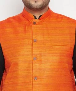 Ganesh Chaturthi VASTRAMAY PLUS Men's Black Pleated Kurta With Pyjamas