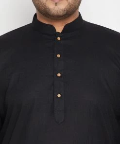Ganesh Chaturthi VASTRAMAY PLUS Men's Black Pleated Kurta With Pyjamas