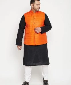 Ganesh Chaturthi VASTRAMAY PLUS Men's Black Pleated Kurta With Pyjamas