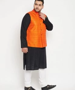 Ganesh Chaturthi VASTRAMAY PLUS Men's Black Pleated Kurta With Pyjamas