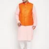 VASTRAMAY PLUS Men's Orange And Pink Layered Kurta With Pyjamas