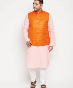 VASTRAMAY PLUS Men's Orange And Pink Layered Kurta With Pyjamas