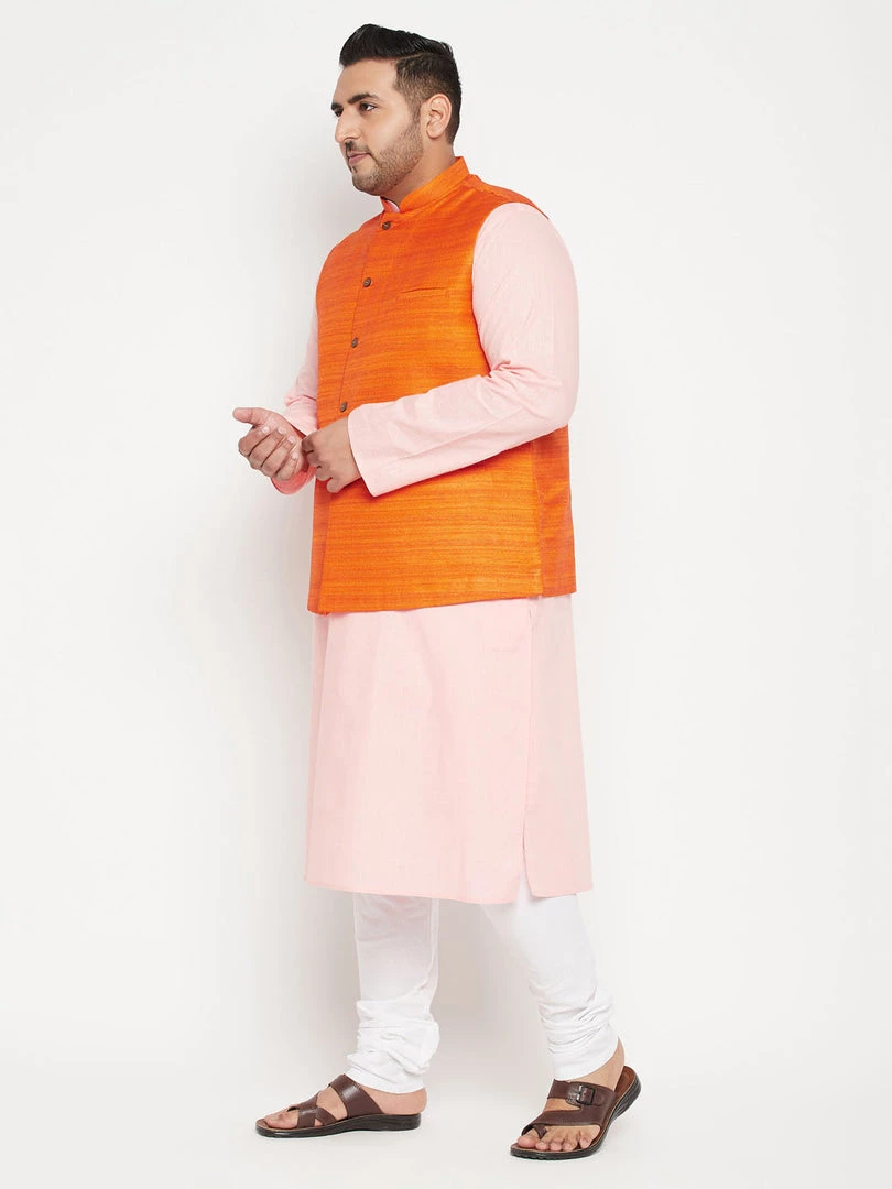 Vastramay Men's Plus Size Pink And Orange Cotton Blend Jacket Kurta Pyjama Set Ganesh Chaturthi 4 Vastramay Men's Plus Size Pink And Orange Cotton Blend Jacket Kurta Pyjama Set Ganesh Chaturthi