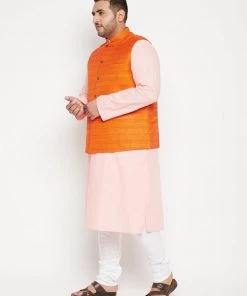 VASTRAMAY PLUS Men's Orange And Pink Layered Kurta With Pyjamas