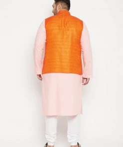 Vastramay Men's Plus Size Pink And Orange Cotton Blend Jacket Kurta Pyjama Set Ganesh Chaturthi 9 Vastramay Men's Plus Size Pink And Orange Cotton Blend Jacket Kurta Pyjama Set Ganesh Chaturthi