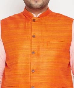 Vastramay Men's Plus Size Pink And Orange Cotton Blend Jacket Kurta Pyjama Set Ganesh Chaturthi 10 Vastramay Men's Plus Size Pink And Orange Cotton Blend Jacket Kurta Pyjama Set Ganesh Chaturthi