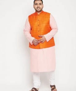 VASTRAMAY PLUS Men's Orange And Pink Layered Kurta With Pyjamas