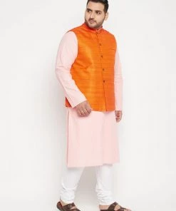 VASTRAMAY PLUS Men's Orange And Pink Layered Kurta With Pyjamas