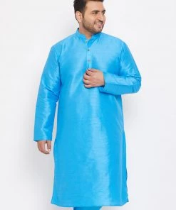 Vastramay Plus Size Collection Men's Plus Size Aqua Blue Silk Blend Kurta