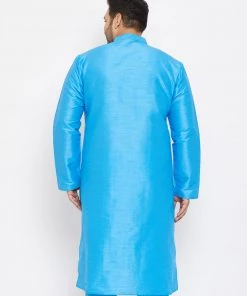 Vastramay Plus Size Collection Men's Plus Size Aqua Blue Silk Blend Kurta