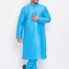Vastramay Plus Size Collection Men's Plus Size Aqua Blue Silk Blend Kurta And Pyjama Set