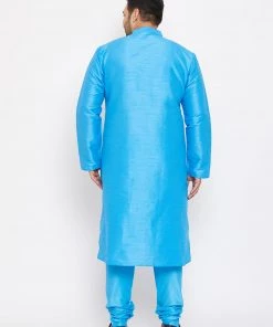 Vastramay Plus Size Collection Men's Plus Size Aqua Blue Silk Blend Kurta And Pyjama Set