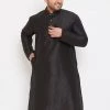 Vastramay Men's Plus Size Black Silk Blend Kurta