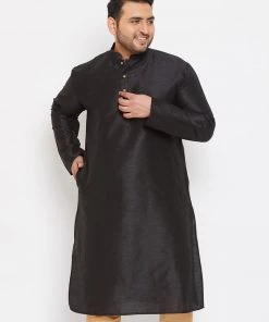 Vastramay Men's Plus Size Black Silk Blend Kurta