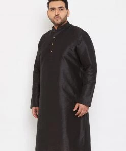 Vastramay Men's Plus Size Black Silk Blend Kurta