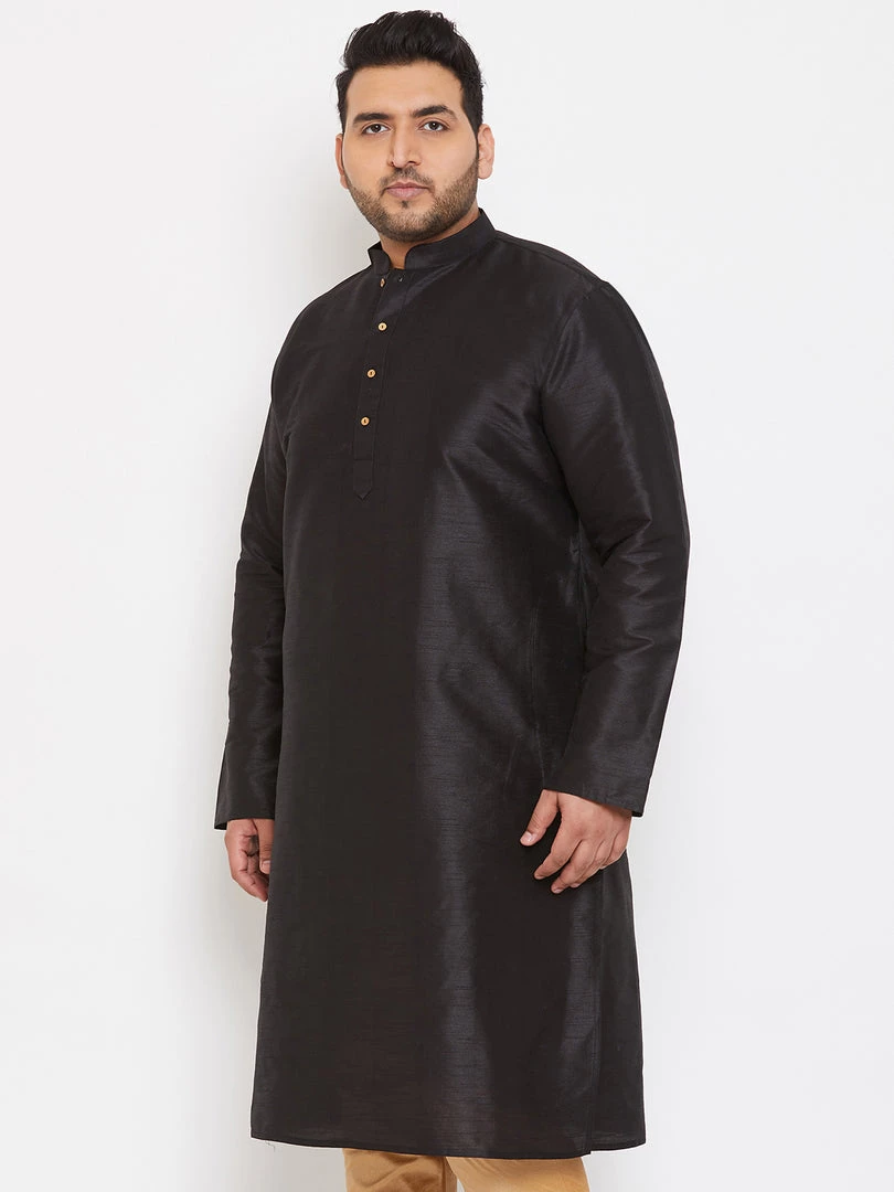 Vastramay Men's Plus Size Black Silk Blend Kurta 4 Vastramay Men's Plus Size Black Silk Blend Kurta