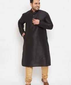 Vastramay Men's Plus Size Black Silk Blend Kurta And Pyjama Set Plus Size Collection