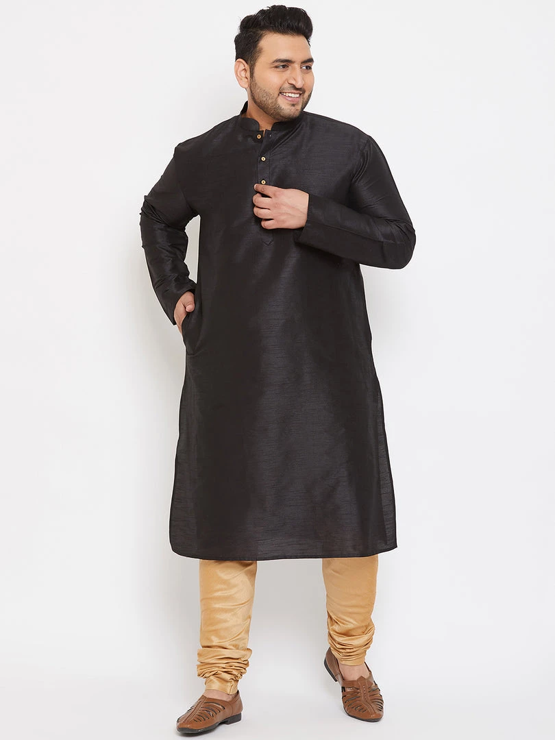 Vastramay Men's Plus Size Black Silk Blend Kurta And Pyjama Set Plus Size Collection 3 Vastramay Men's Plus Size Black Silk Blend Kurta And Pyjama Set Plus Size Collection