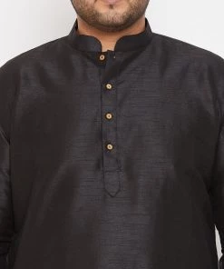 Vastramay Men's Plus Size Black Silk Blend Kurta And Pyjama Set Plus Size Collection 12 Vastramay Men's Plus Size Black Silk Blend Kurta And Pyjama Set Plus Size Collection