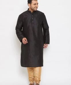 Vastramay Men's Plus Size Black Silk Blend Kurta And Pyjama Set Plus Size Collection 14 Vastramay Men's Plus Size Black Silk Blend Kurta And Pyjama Set Plus Size Collection