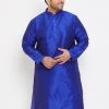 Vastramay Men's Plus Size Blue Silk Blend Kurta