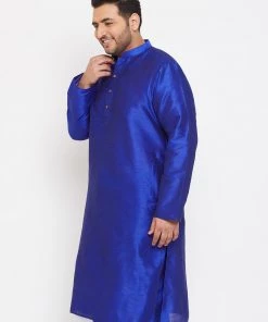 Vastramay Men's Plus Size Blue Silk Blend Kurta
