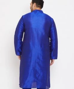 Vastramay Men's Plus Size Blue Silk Blend Kurta