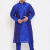 Vastramay Plus Size Collection Men's Plus Size Blue Silk Blend Kurta And Pyjama Set