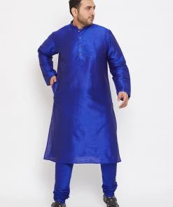 Vastramay Plus Size Collection Men's Plus Size Blue Silk Blend Kurta And Pyjama Set 14 Vastramay Plus Size Collection Men's Plus Size Blue Silk Blend Kurta And Pyjama Set