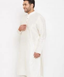 Vastramay Men's Plus Size Cream Silk Blend Kurta