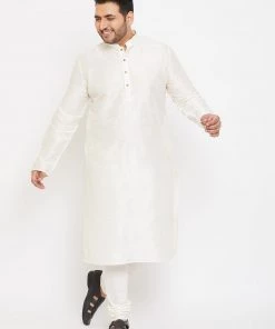 Vastramay Men's Plus Size Cream Silk Blend Kurta