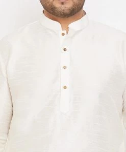Vastramay Men's Plus Size Cream Silk Blend Kurta And Pyjama Set