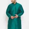 Vastramay Plus Size Collection Men's Plus Size Green Silk Blend Kurta