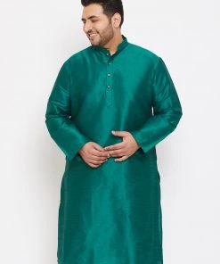 Vastramay Plus Size Collection Men's Plus Size Green Silk Blend Kurta