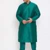 Vastramay Men's Plus Size Green Silk Blend Kurta And Pyjama Set