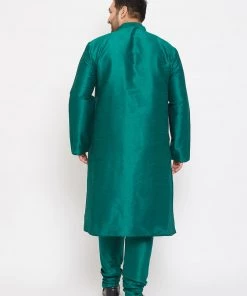 Vastramay Men's Plus Size Green Silk Blend Kurta And Pyjama Set