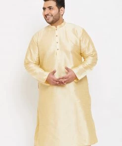 Vastramay Men's Plus Size Gold Silk Blend Kurta