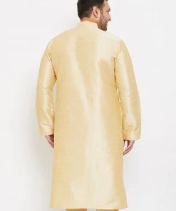 Vastramay Men's Plus Size Gold Silk Blend Kurta