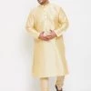 Vastramay Plus Size Collection Men's Plus Size Golden Silk Blend Kurta And Pyjama Set