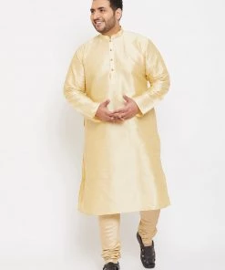 Vastramay Plus Size Collection Men's Plus Size Golden Silk Blend Kurta And Pyjama Set