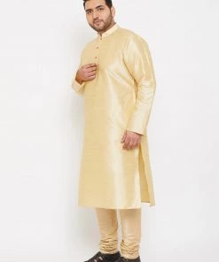 Vastramay Plus Size Collection Men's Plus Size Golden Silk Blend Kurta And Pyjama Set