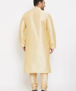 Vastramay Plus Size Collection Men's Plus Size Golden Silk Blend Kurta And Pyjama Set