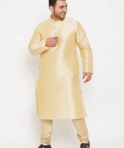 Vastramay Plus Size Collection Men's Plus Size Golden Silk Blend Kurta And Pyjama Set